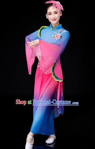 Chinese Traditional National Fan Dance Clothing Folk Dance Yangko Dance Blue Clothing for Women