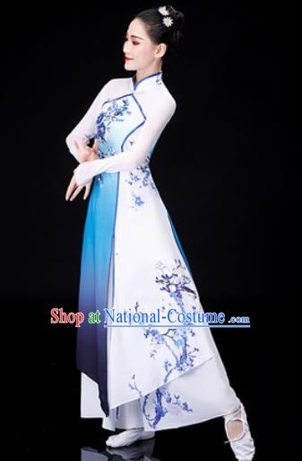 Chinese Traditional Classical Dance Costume Umbrella Dance Printing Dress for Women