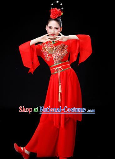 Chinese Traditional Classical Dance Costume Umbrella Dance Red Dress for Women