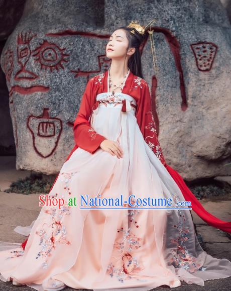 Chinese Traditional Ancient Tang Dynasty Palace Princess Embroidered Historical Costume for Women