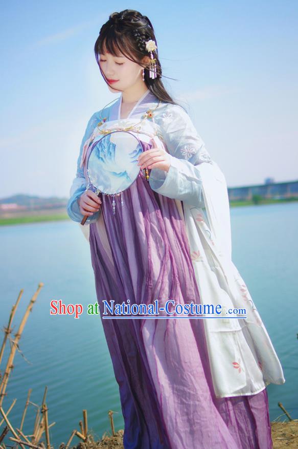 Traditional Chinese Tang Dynasty Young Lady Historical Costume Ancient Embroidered Hanfu Dress for Women