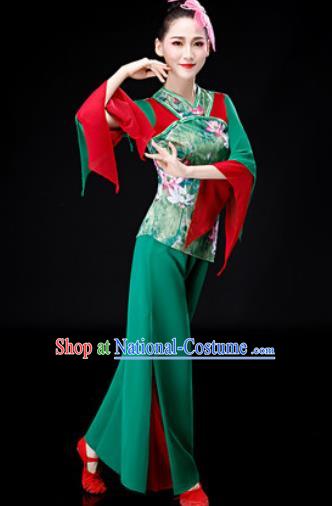 Chinese Traditional Folk Dance Green Clothing Yangko Group Dance Stage Performance Costume for Women