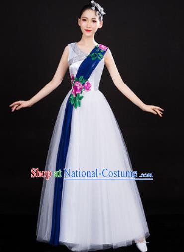 Chinese Traditional Spring Festival Gala Opening Dance White Veil Dress Peony Dance Stage Performance Costume for Women