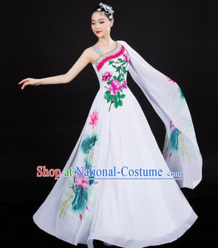 Chinese Traditional Classical Dance White Dress Lotus Dance Stage Performance Costume for Women