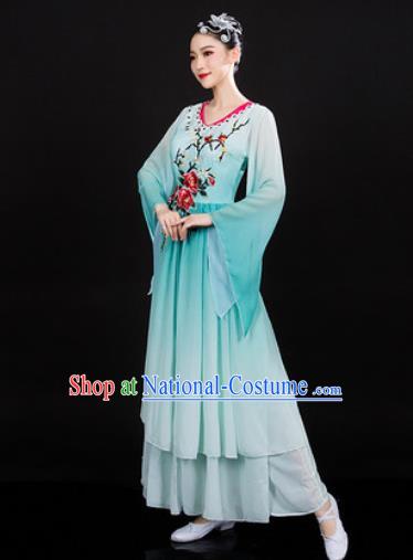 Chinese Traditional Classical Dance Green Dress Umbrella Dance Stage Performance Costume for Women