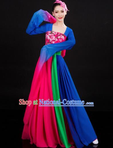 Chinese Traditional Classical Dance Rosy Dress Umbrella Dance Stage Performance Costume for Women