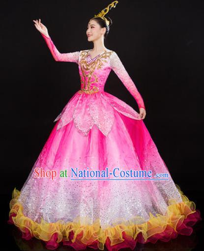 Chinese Traditional Opening Dance Pink Dress Spring Festival Gala Peony Dance Stage Performance Costume for Women