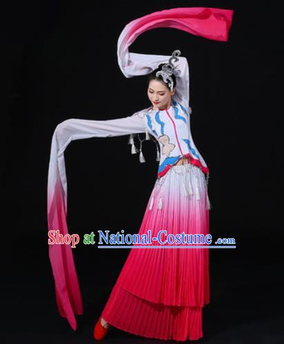 Chinese Traditional Classical Dance Rosy Dress Umbrella Dance Stage Performance Costume for Women