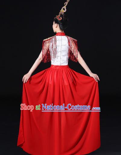 Chinese Traditional Folk Dance Red Clothing Group Drum Dance Stage Performance Costume for Women