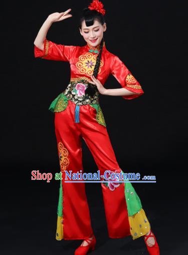 Chinese Traditional Folk Dance Red Clothing Group Yangko Dance Stage Performance Costume for Women