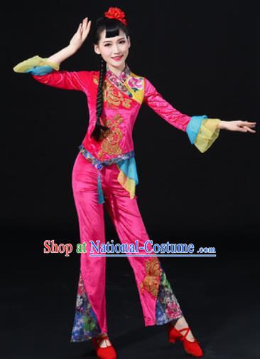 Chinese Traditional Folk Dance Fan Dance Pink Clothing Group Yangko Dance Stage Performance Costume for Women