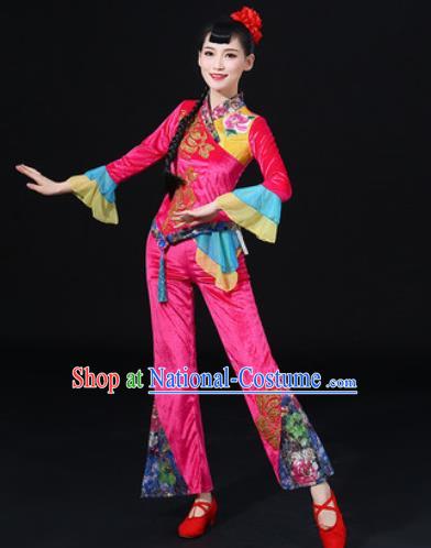 Chinese Traditional Folk Dance Fan Dance Pink Clothing Group Yangko Dance Stage Performance Costume for Women