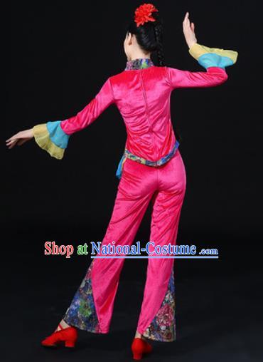 Chinese Traditional Folk Dance Fan Dance Pink Clothing Group Yangko Dance Stage Performance Costume for Women