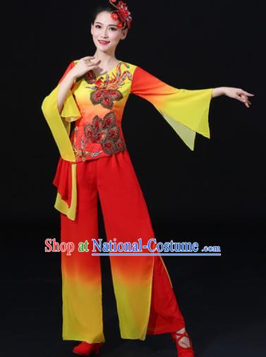 Chinese Traditional Fan Dance Clothing Group Yangko Dance Folk Dance Stage Performance Costume for Women