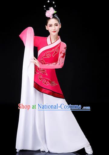 Chinese Traditional Classical Dance Rosy Dress Water Sleeve Dance Stage Performance Costume for Women