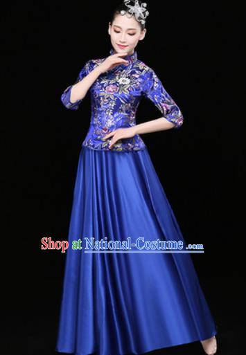 Chinese Traditional Chorus Modern Dance Royalblue Dress Opening Dance Stage Performance Costume for Women