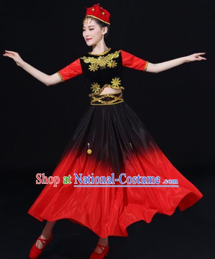 Traditional Chinese Uyghur Nationality Folk Dance Dress Uigurian Ethnic Costume for Women