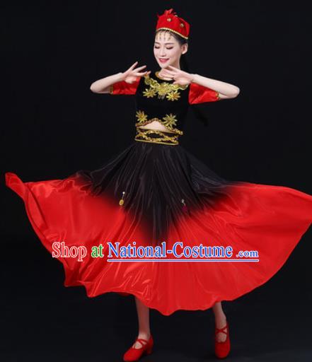 Traditional Chinese Uyghur Nationality Folk Dance Dress Uigurian Ethnic Costume for Women