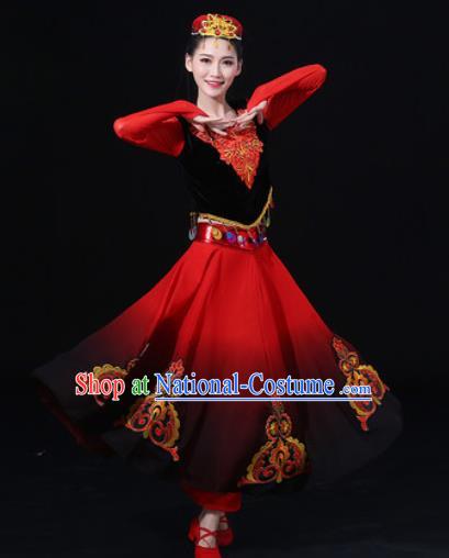 Traditional Chinese Uyghur Nationality Folk Dance Dress Uigurian National Ethnic Costume for Women