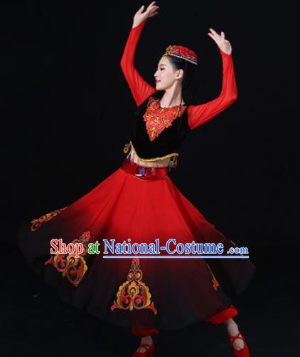 Traditional Chinese Uyghur Nationality Folk Dance Dress Uigurian National Ethnic Costume for Women