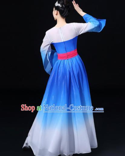 Chinese Traditional Classical Dance Blue Dress Umbrella Dance Stage Performance Costume for Women