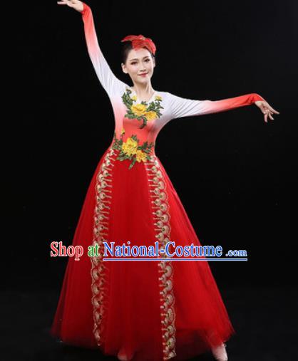 Chinese Traditional Chorus Modern Dance Red Dress Opening Dance Stage Performance Costume for Women