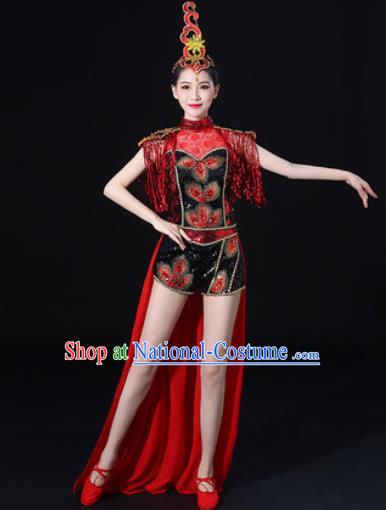 Chinese Traditional Drum Dance Red Clothing Group Yangko Dance Folk Dance Stage Performance Costume for Women