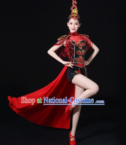 Chinese Traditional Drum Dance Red Clothing Group Yangko Dance Folk Dance Stage Performance Costume for Women