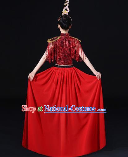 Chinese Traditional Drum Dance Red Clothing Group Yangko Dance Folk Dance Stage Performance Costume for Women