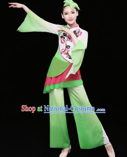 Chinese Traditional Fan Dance Green Clothing Group Yangko Dance Folk Dance Stage Performance Costume for Women