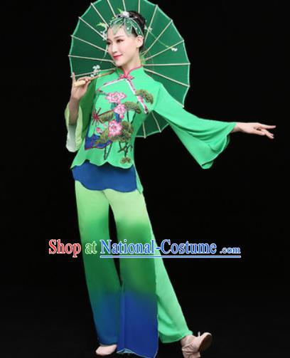 Chinese Traditional Folk Dance Fan Dance Green Clothing Group Yangko Dance Stage Performance Costume for Women