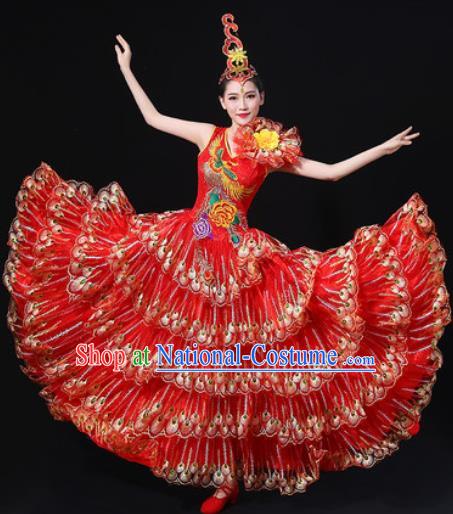 Chinese Traditional Modern Dance Red Dress Spring Festival Gala Opening Dance Stage Performance Costume for Women