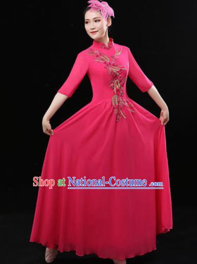 Chinese Traditional Chorus Rosy Dress Opening Dance Modern Dance Stage Performance Costume for Women