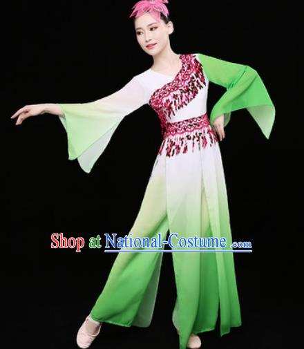 Chinese Traditional Classical Dance Fan Dance Green Dress Umbrella Dance Stage Performance Costume for Women