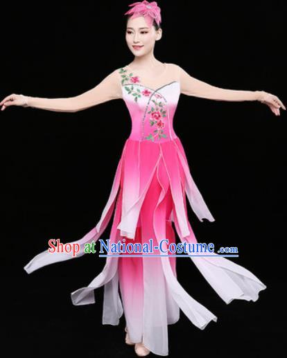 Chinese Traditional Classical Dance Lotus Dance Pink Dress Umbrella Dance Stage Performance Costume for Women