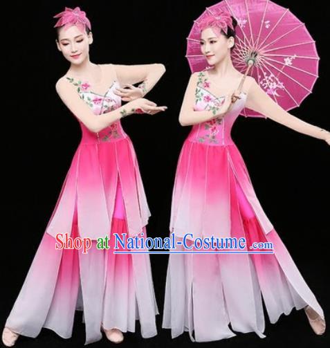 Chinese Traditional Classical Dance Lotus Dance Pink Dress Umbrella Dance Stage Performance Costume for Women