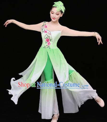 Chinese Traditional Classical Dance Lotus Dance Green Dress Umbrella Dance Stage Performance Costume for Women