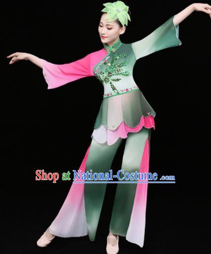 Chinese Traditional Stage Performance Fan Dance Deep Green Clothing Folk Dance Group Yangko Dance Costume for Women