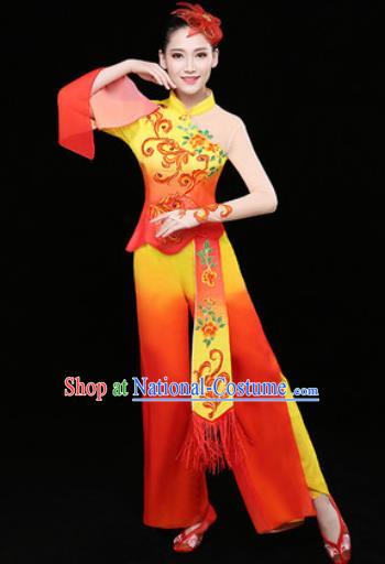 Chinese Traditional Stage Performance Fan Dance Red Clothing Folk Dance Group Yangko Dance Costume for Women