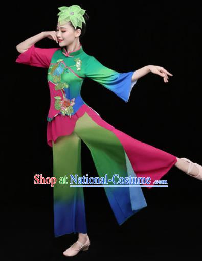 Chinese Traditional Stage Performance Fan Dance Green Clothing Folk Dance Group Yangko Dance Costume for Women