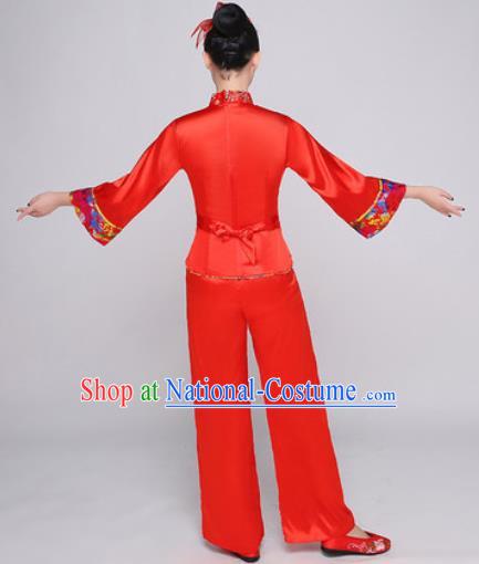 Chinese Traditional Stage Performance Fan Dance Clothing Folk Dance Group Yangko Dance Red Costume for Women