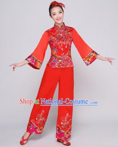 Chinese Traditional Stage Performance Fan Dance Clothing Folk Dance Group Yangko Dance Red Costume for Women