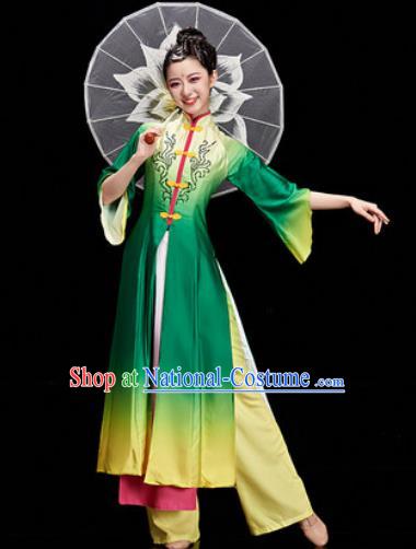 Chinese Traditional Classical Dance Umbrella Dance Green Dress Stage Performance Costume for Women