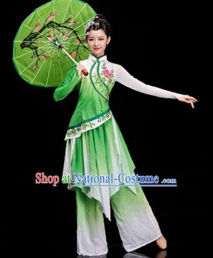 Chinese Traditional Umbrella Dance Green Dress Classical Dance Stage Performance Costume for Women