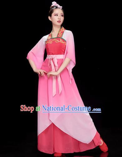 Chinese Traditional Umbrella Dance Rosy Dress Classical Dance Stage Performance Costume for Women