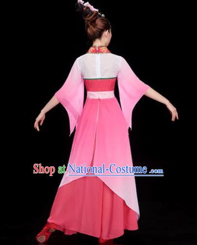 Chinese Traditional Umbrella Dance Rosy Dress Classical Dance Stage Performance Costume for Women