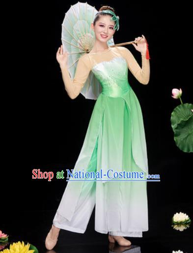 Chinese Traditional Umbrella Dance Jasmine Flower Dance Green Dress Classical Dance Stage Performance Costume for Women