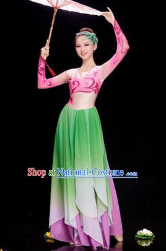 Chinese Traditional Umbrella Dance Green Dress Classical Jasmine Flower Dance Stage Performance Costume for Women