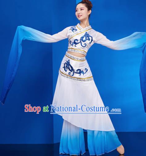 Chinese Traditional Umbrella Dance White Dress Classical Jasmine Flower Dance Stage Performance Costume for Women