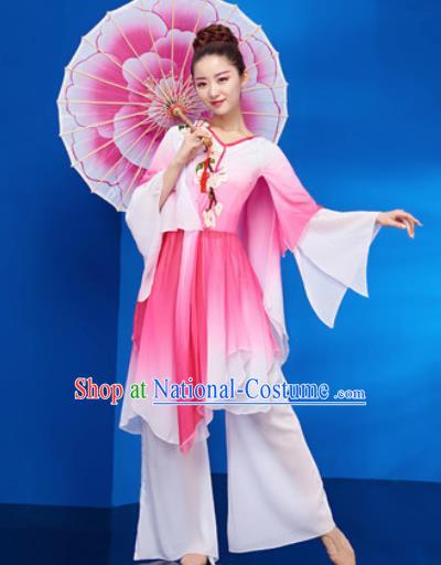 Chinese Traditional Umbrella Dance Pink Dress Classical Jasmine Flower Dance Stage Performance Costume for Women